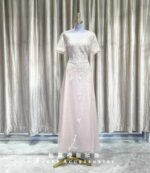 粉色短袖蕾絲繡花A字媽媽禮服