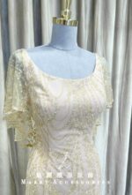 粉色襯布金黃飄飄袖媽媽禮服