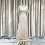 粉色襯布金黃飄飄袖媽媽禮服