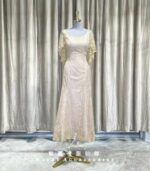 粉色襯布金黃飄飄袖媽媽禮服