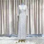 香檳金亮片半袖深V媽媽禮服