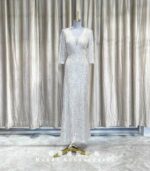 香檳金亮片半袖深V媽媽禮服