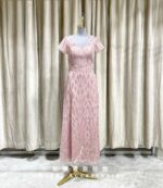 粉色短袖縫珠A字媽媽禮服