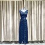 深藍色立體玫瑰晚宴媽媽禮服