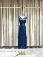 深藍色立體玫瑰晚宴媽媽禮服