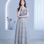 米藍色小清新碎鑽澎澎裙媽媽禮服