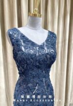 深藍色立體玫瑰晚宴媽媽禮服