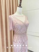 粉紫色滿鑽奢華魚尾媽媽禮服