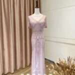 粉紫色滿鑽奢華魚尾媽媽禮服