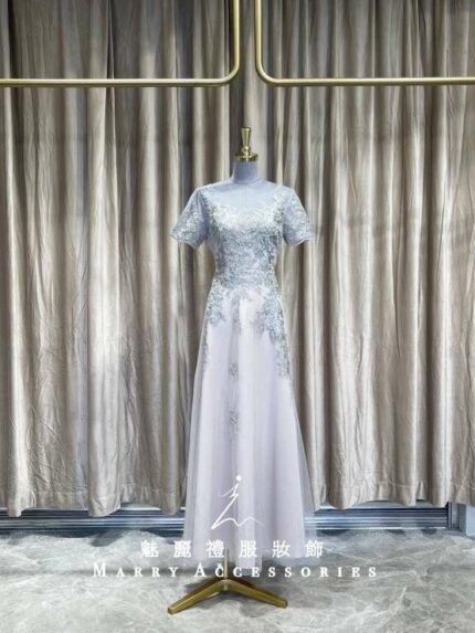 銀色紗金緞蕾絲媽媽禮服