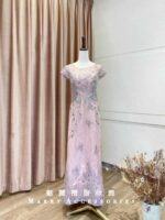 粉色直筒亮片紗媽媽禮服