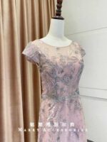 粉色直筒亮片紗媽媽禮服