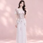 粉色清新小水鑽碎花媽媽禮服