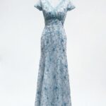 藍色緹花蕾絲古風媽媽禮服