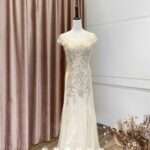 香檳金亮片百摺紗魚尾媽媽禮服