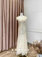 香檳金亮片百摺紗魚尾媽媽禮服