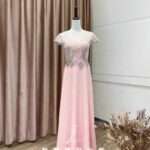 粉色亮片珠鑽雪紡紗媽媽禮服