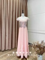 粉色亮片珠鑽雪紡紗媽媽禮服