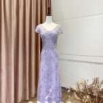 薰衣草紫V領珠工A字媽媽禮服
