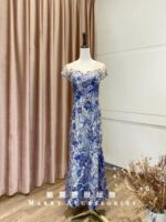 藍色小A字珠工青花瓷媽媽禮服