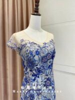 藍色小A字珠工青花瓷媽媽禮服