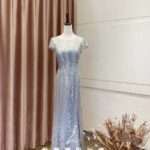 銀灰亮紗魚尾媽媽禮服