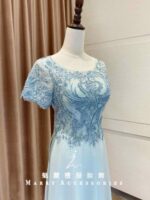 蒂芬妮藍珠工雪紡媽媽禮服