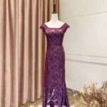紫色亮片刺繡魚尾媽媽禮服