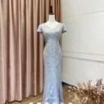 銀色琉璃絲刺繡魚尾台中媽媽禮服