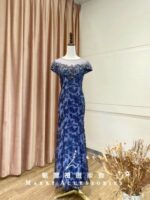 藍色珠工刺繡亮片魚尾台中媽媽禮服