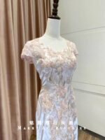 粉色珠工小包袖魚尾台中媽媽禮服