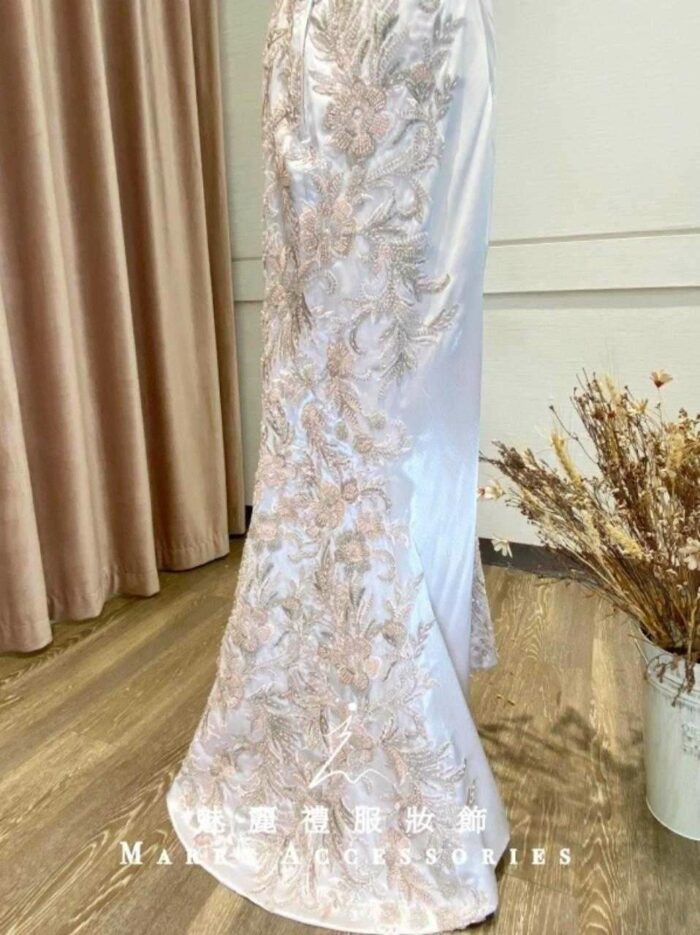 粉色珠工小包袖魚尾台中媽媽禮服