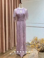 紫羅蘭蝴蝶袖排鑽挖空魚尾媽媽禮服