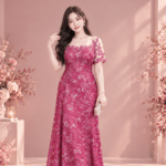 紅色蕾絲A字媽媽禮服