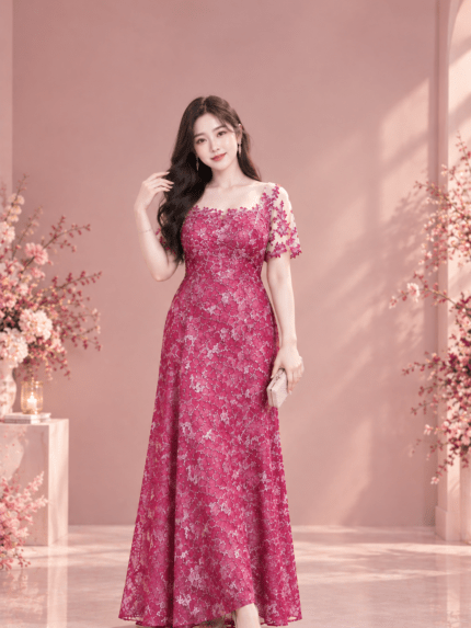 紅色蕾絲A字媽媽禮服
