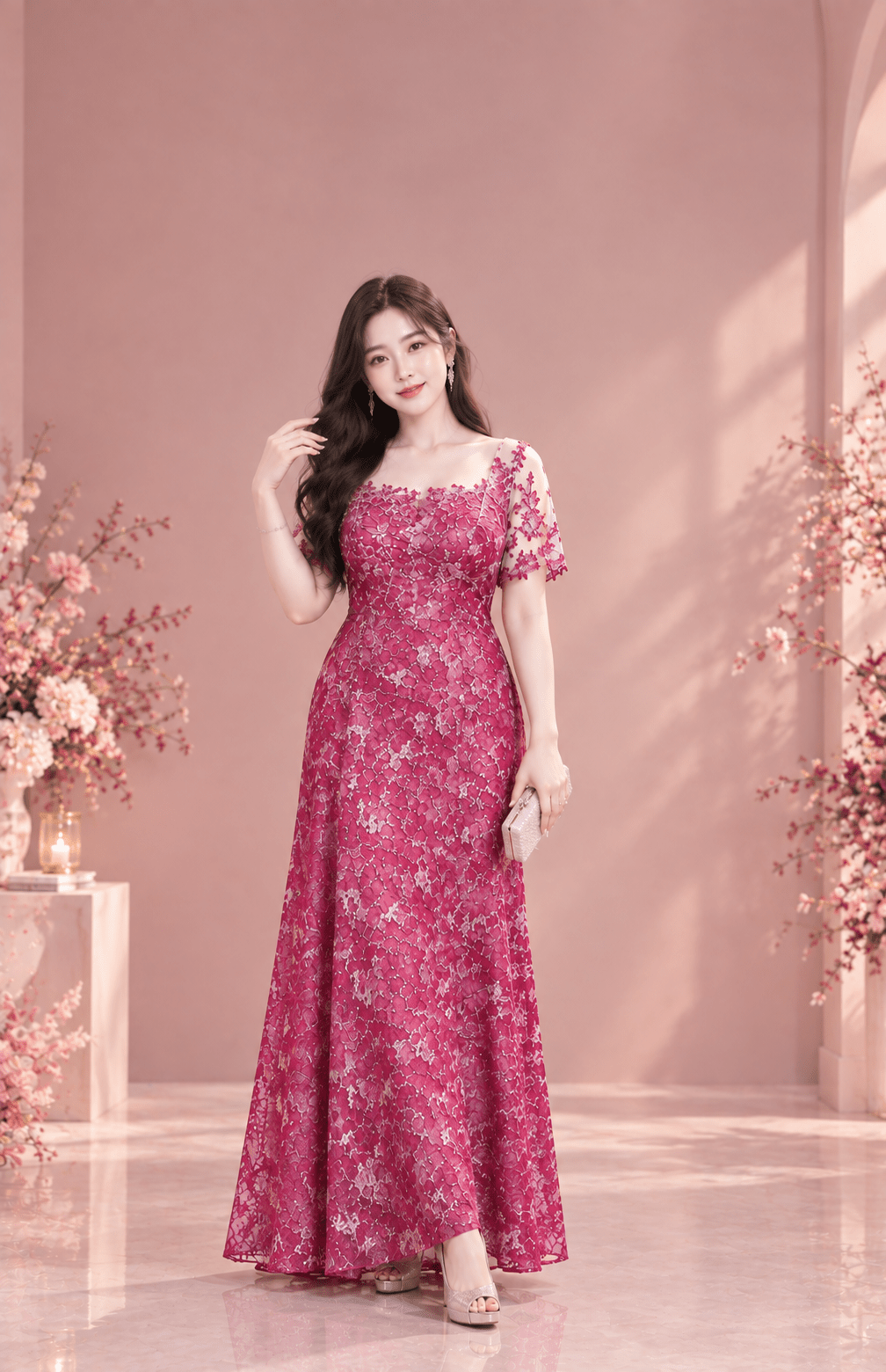 紅色蕾絲A字媽媽禮服 紅色蕾絲A字媽媽禮服