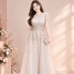 金色透膚亮片蕾絲澎澎裙媽媽禮服