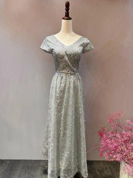 銀色羽毛亮片小包袖媽媽禮服