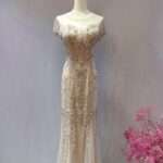 短袖全身縫珠香檳金魚尾媽媽禮服