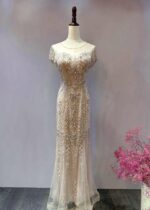 短袖全身縫珠香檳金魚尾媽媽禮服
