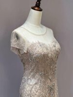 短袖全身縫珠香檳金魚尾媽媽禮服