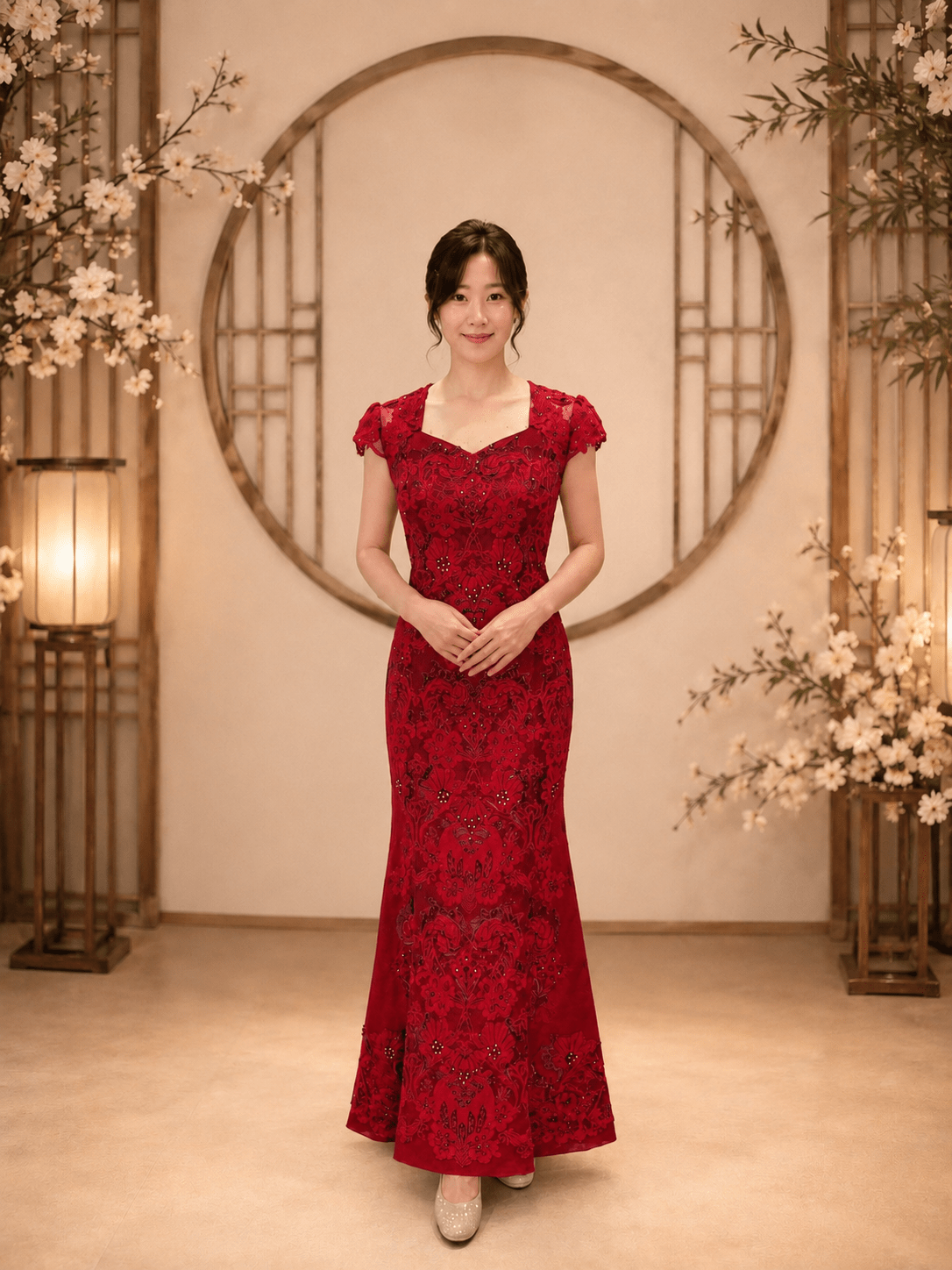 酒紅古典繡花小包袖媽媽禮服 酒紅古典繡花小包袖媽媽禮服