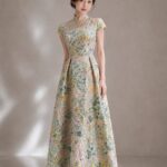 粉色花布旗袍領澎裙媽媽禮服