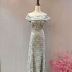 灰色蕾絲卡肩拼花媽媽禮服