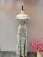 灰色蕾絲卡肩拼花媽媽禮服