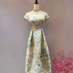 粉色花布旗袍領澎裙媽媽禮服