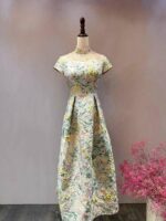 粉色花布旗袍領澎裙媽媽禮服