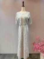 灰藍色縫珠小外套媽媽禮服