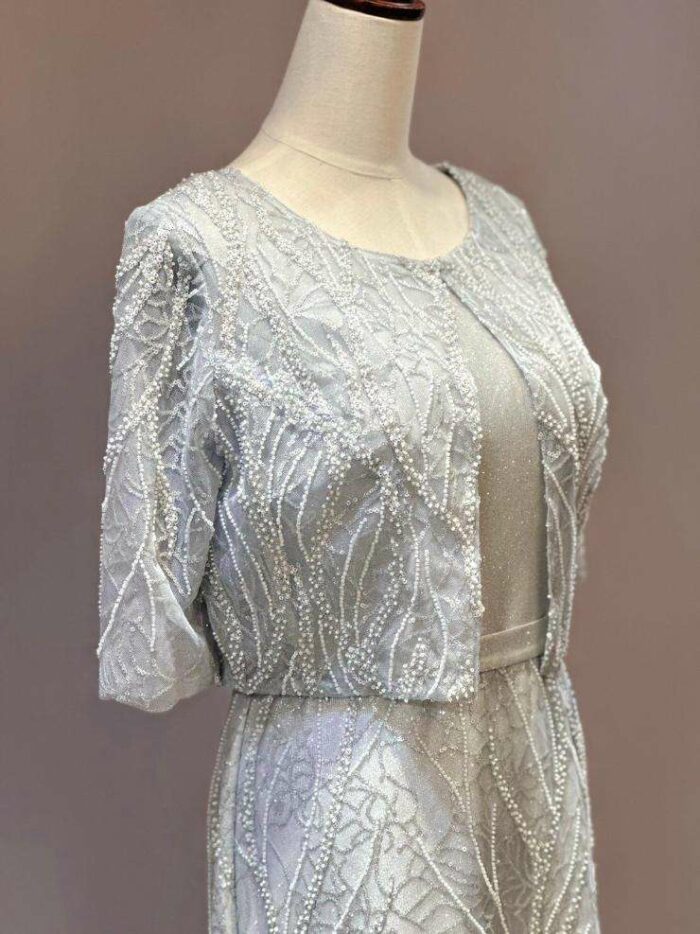 灰藍色縫珠小外套媽媽禮服