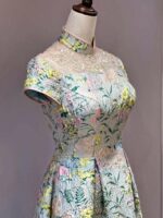 粉色花布旗袍領澎裙媽媽禮服